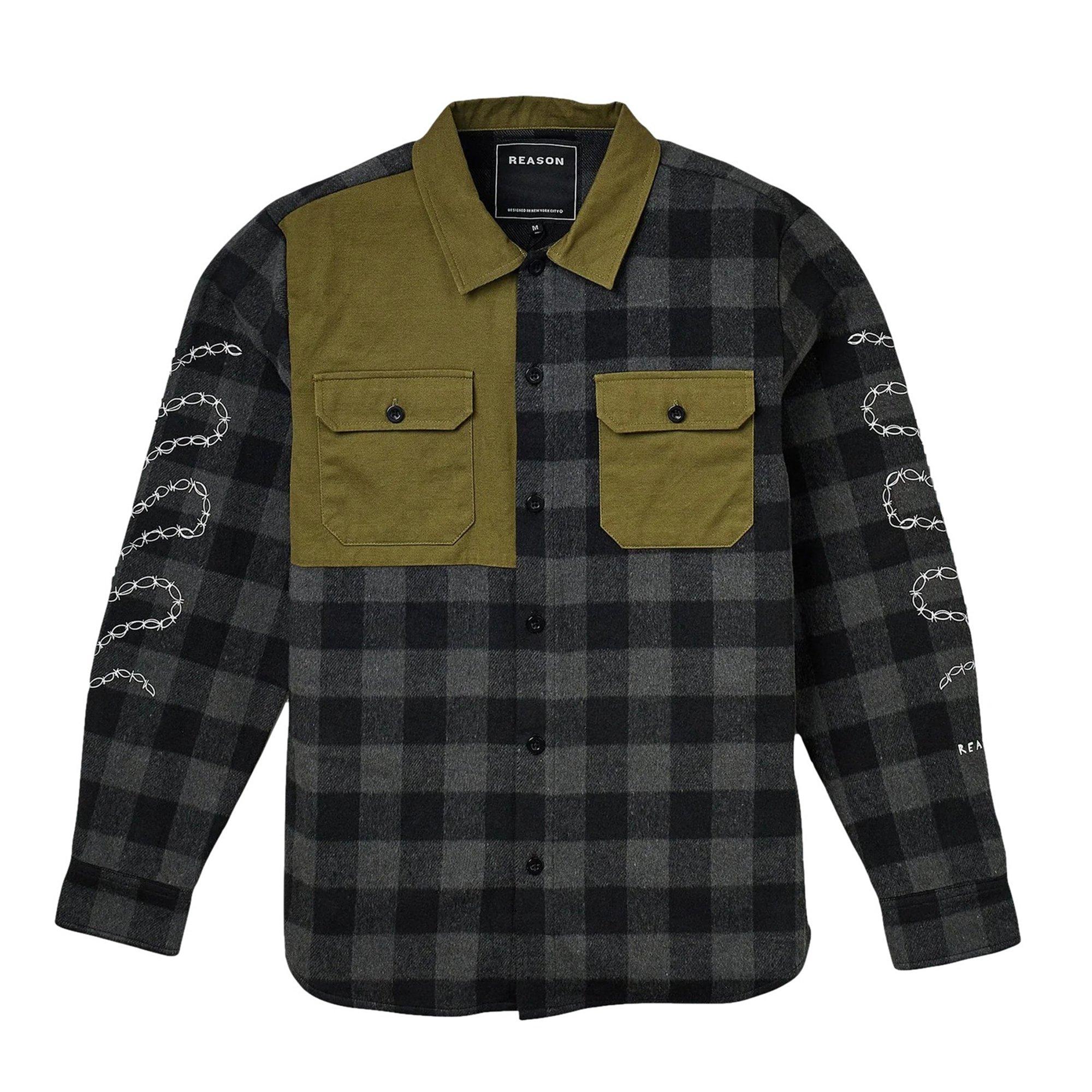 Reason Men's Plaid Skull Flannel Shirt-Black/Green